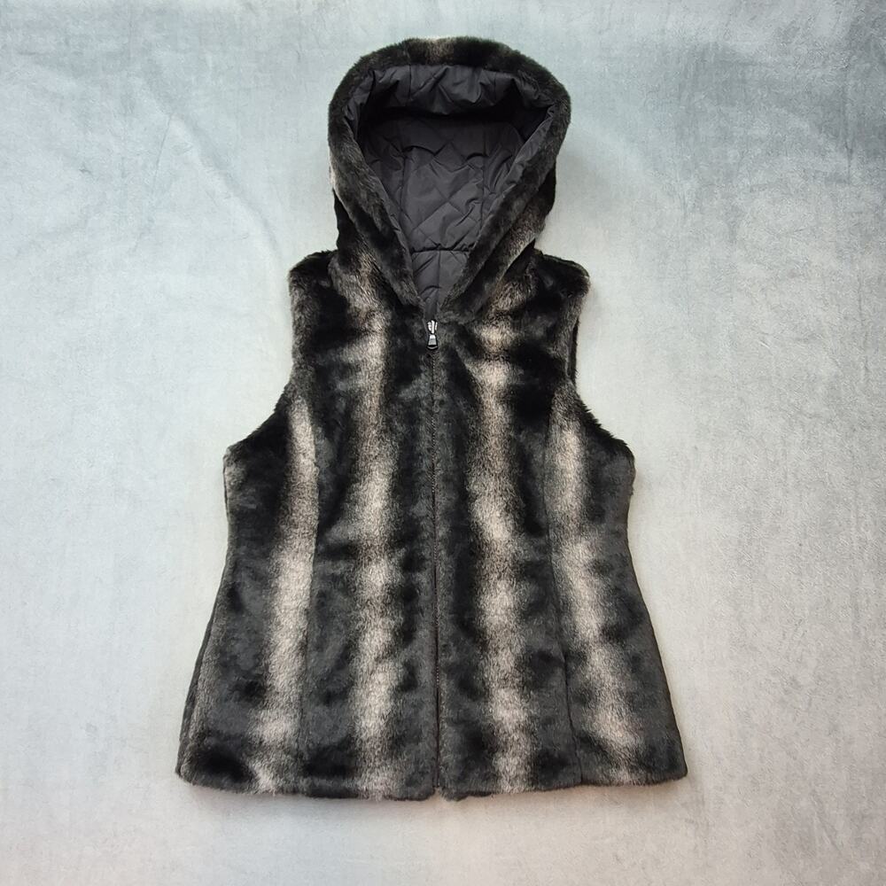 Kristen Blake Gorpcore Mobwife Faux Fur Reversible Black Gray Vest Full Zip S
